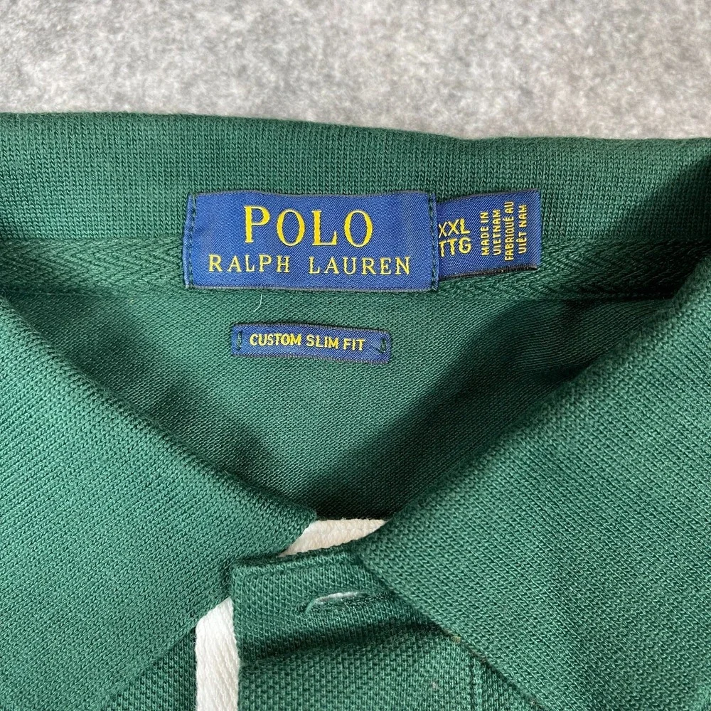 Polo Ralph Lauren Polo Shirt Mens XXL Green Big Pony Script Slim Fit Varsity